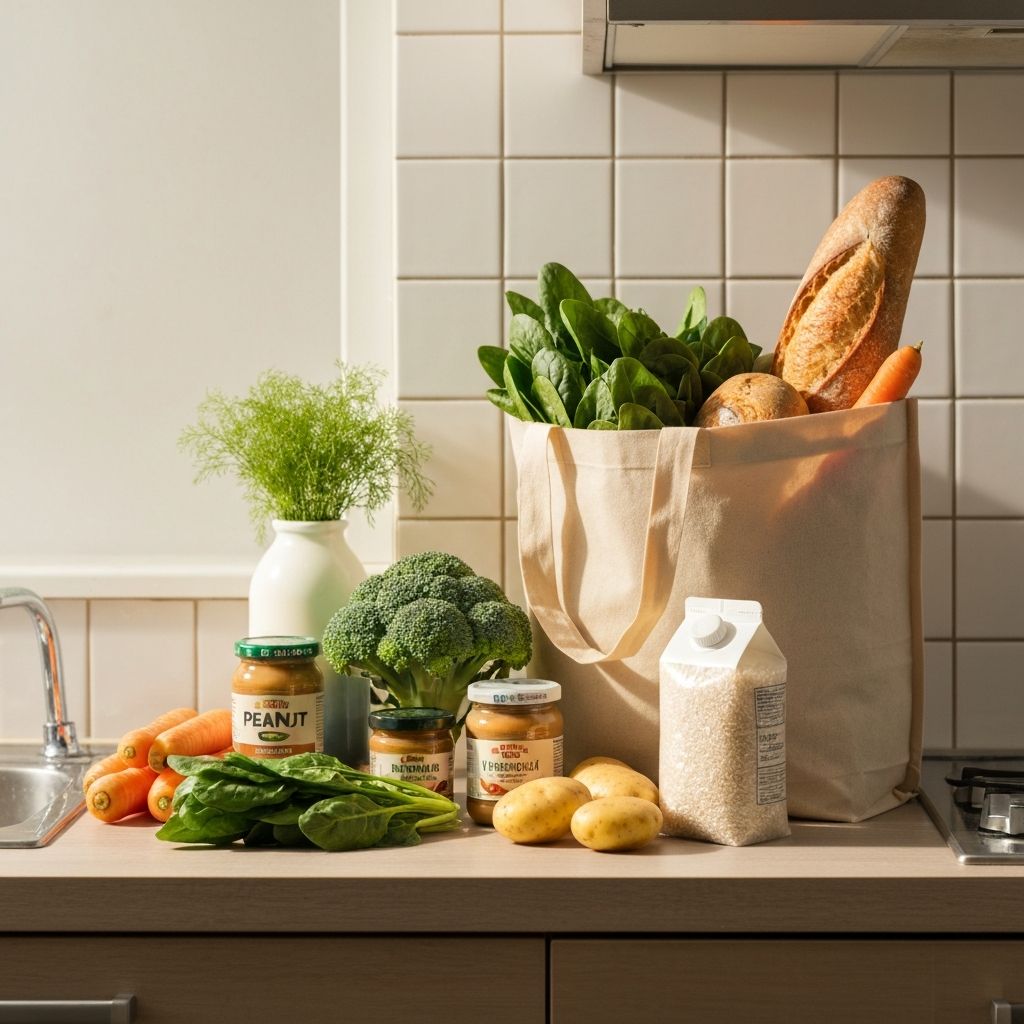Grocery shopping bag with everyday food items